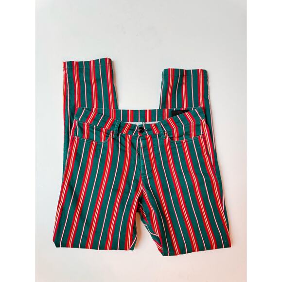 ASOS Red Green Pinstripe Regular Fit Cotton Mid Rise Pants Medium W29 - Picture 1 of 12